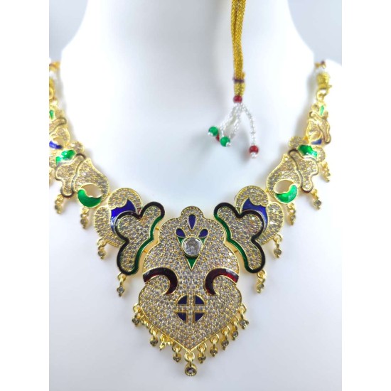 Micro gold plated AD necklace in  multi colour 