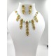 Micro gold plated 5 pandent 3 line chik set necklace with earrings green colour 