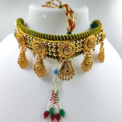 Micro gold chokers ad diamond TUSY necklace green colour 