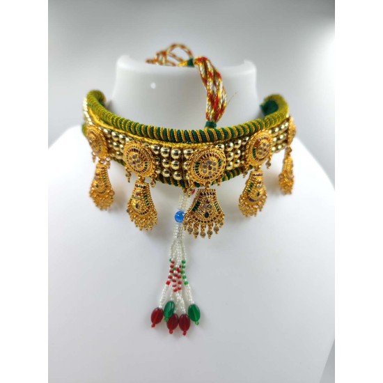 Micro gold chokers ad diamond TUSY necklace green colour 