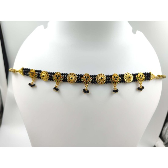 3 line crystal chokers 9 pandent in black colour 