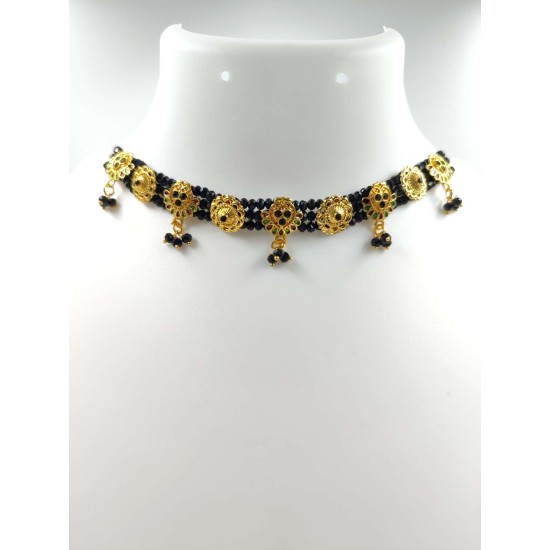 3 line crystal chokers 9 meena pandent in black colour