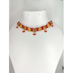 3 line crystal chokers 9 pandent in red colour