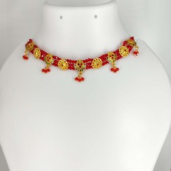 3 line crystal chokers 9 pandent in red colour
