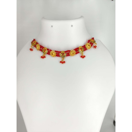 3 line crystal chokers 9 pandent in red colour