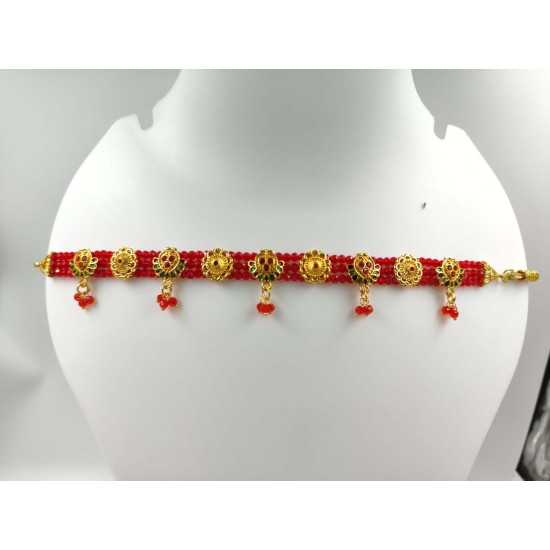 3 line crystal chokers 9 pandent in red colour