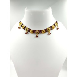 3 line crystal chokers 9 pandent in mehroon colour