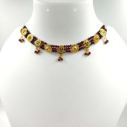 3 line crystal chokers 9 pandent in mehroon colour