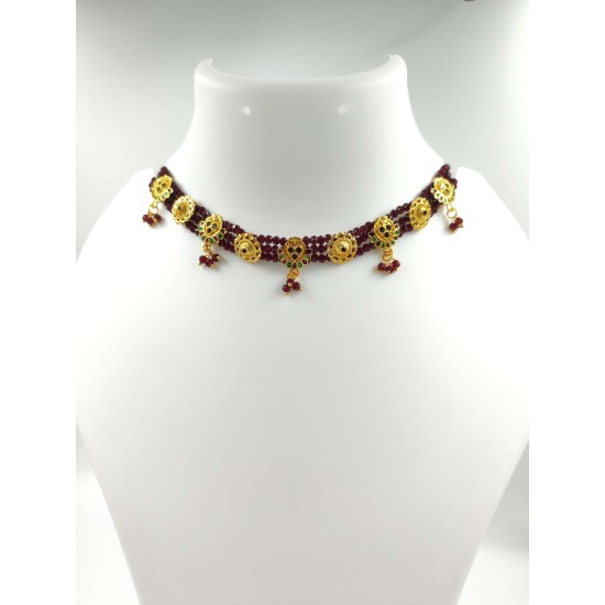 3 line crystal chokers 9 pandent in mehroon colour
