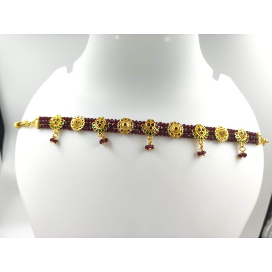 3 line crystal chokers 9 pandent in mehroon colour