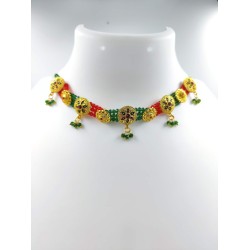3 line crystal chokers 9 meena pandent  in multi  colour