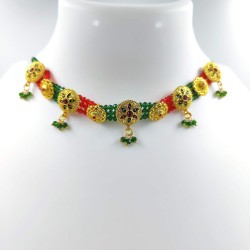 3 line crystal chokers 9 meena pandent  in multi  colour