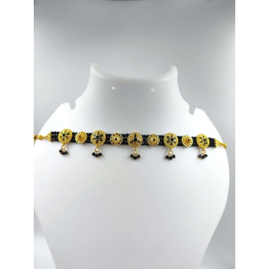 3 line crystal chokers 9 meena pandent in black colour