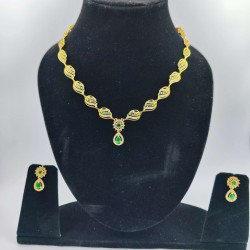 AD Necklace with earrings water waves design in green colour NE-001