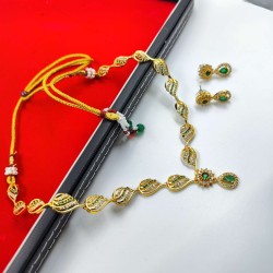 AD Necklace with earrings water waves design in green colour NE-001