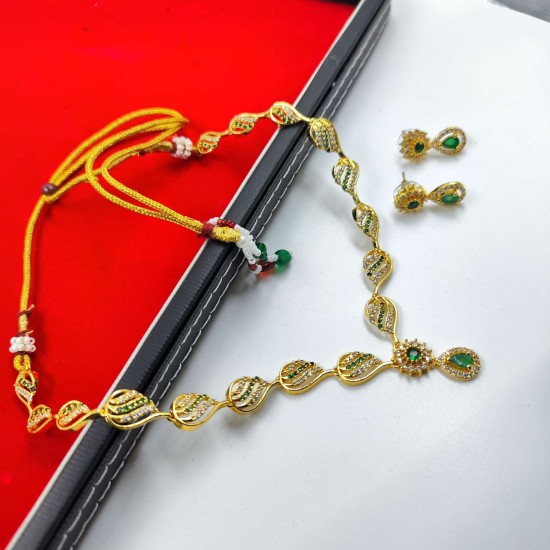 AD Necklace with earrings water waves design in green colour NE-001