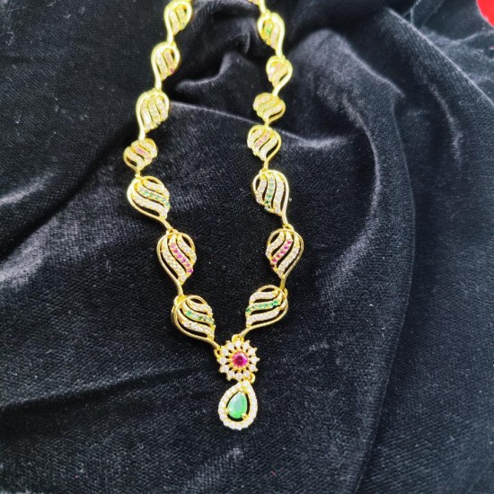 AD Necklace with earrings water waves design in pink green colour NE-002