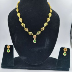 AD Necklace with earrings water waves design in pink green colour NE-002