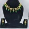 AD Necklace with earrings square flower design in green colour NE-003
