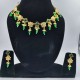 AD Necklace with earrings square flower design in green colour NE-003