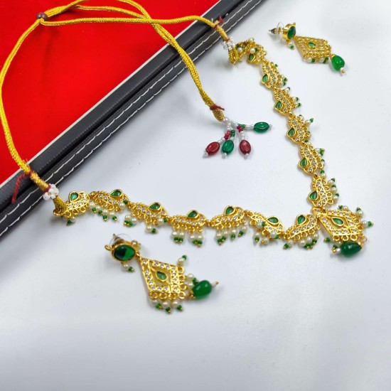 AD Necklace with earrings  peacock design in green colour NE-006