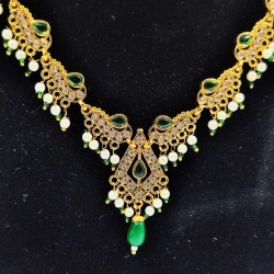 AD Necklace with earrings  peacock design in green colour NE-006