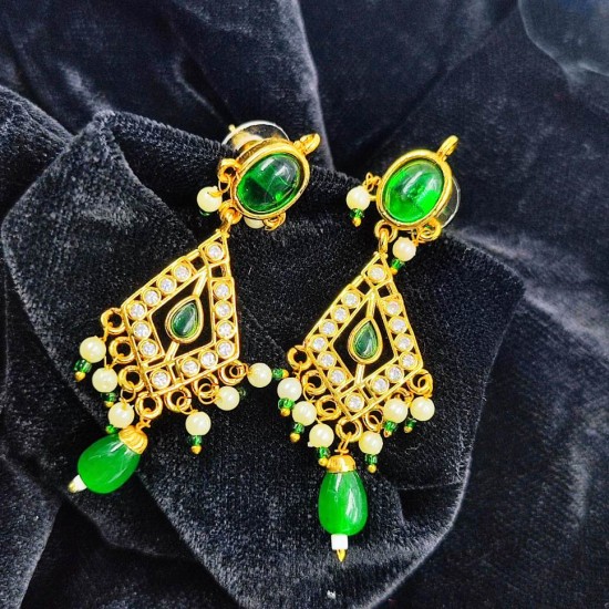 AD Necklace with earrings  peacock design in green colour NE-006