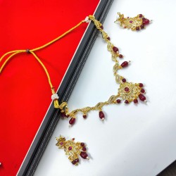 AD Necklace with earrings keri and flower design in Gulabi colour NE-007