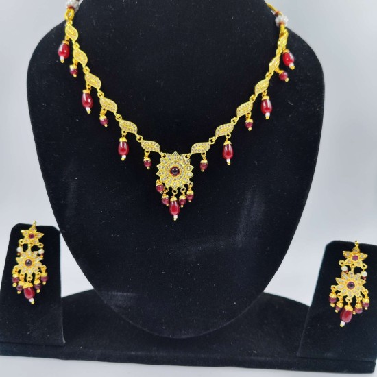 AD Necklace with earrings keri and flower design in Gulabi colour NE-007
