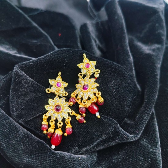 AD Necklace with earrings keri and flower design in Gulabi colour NE-007