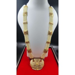 Traditional Pearl and Gold Necklace Set with Earrings In Lotus Motif MH001