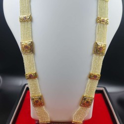 Traditional Pearl and Gold Necklace Set with Earrings In Lotus Motif MH001