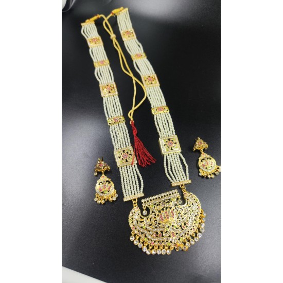 Traditional Pearl and Gold Necklace Set with Earrings In Lotus Motif MH001