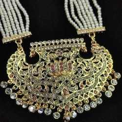 Traditional Pearl and Gold Necklace Set with Earrings In Lotus Motif MH001