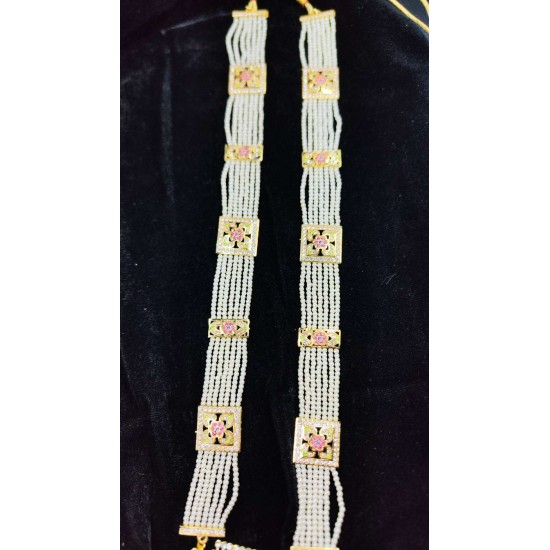 Traditional Pearl and Gold Necklace Set with Earrings In Lotus Motif MH001