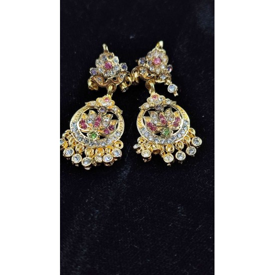 Traditional Pearl and Gold Necklace Set with Earrings In Lotus Motif MH001