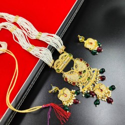 Traditional 10 Line Pearl and Gold Necklace Set with Matching Earrings MH003