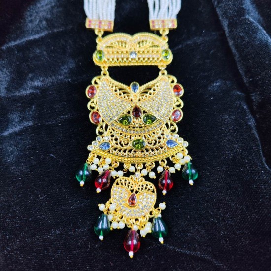 Traditional 10 Line Pearl and Gold Necklace Set with Matching Earrings MH003