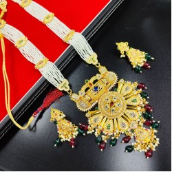 Rani Har In 10 Line With Matching Earrings In Big Pandent Flower Design In Multi Colour MH004