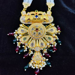 Rani Har In 10 Line With Matching Earrings In Big Pandent Flower Design In Multi Colour MH004