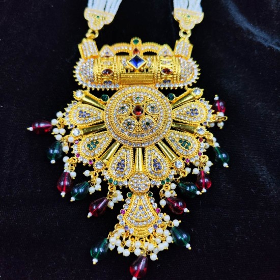 Rani Har In 10 Line With Matching Earrings In Big Pandent Flower Design In Multi Colour MH004