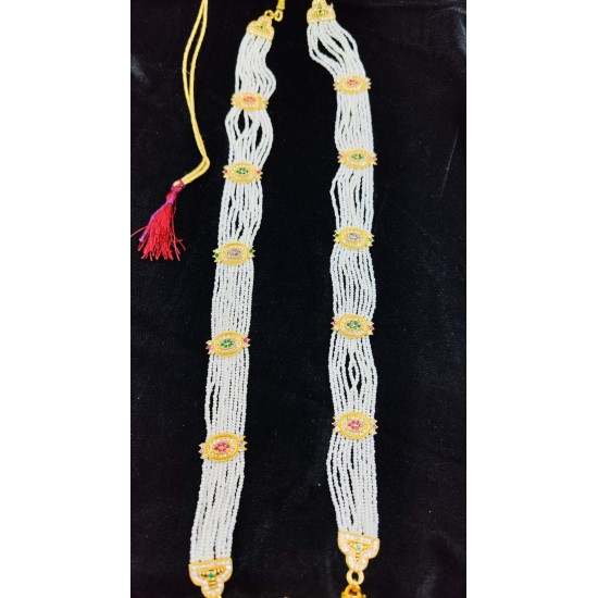 Rani Har In 10 Line With Matching Earrings In Big Pandent Flower Design In Multi Colour MH004