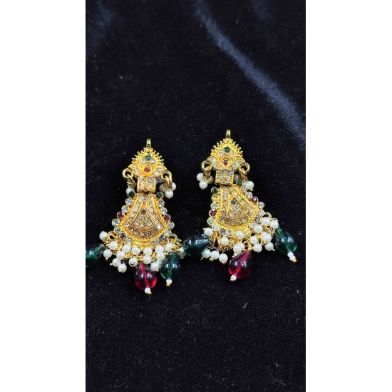 Rani Har In 10 Line With Matching Earrings In Big Pandent Flower Design In Multi Colour MH004