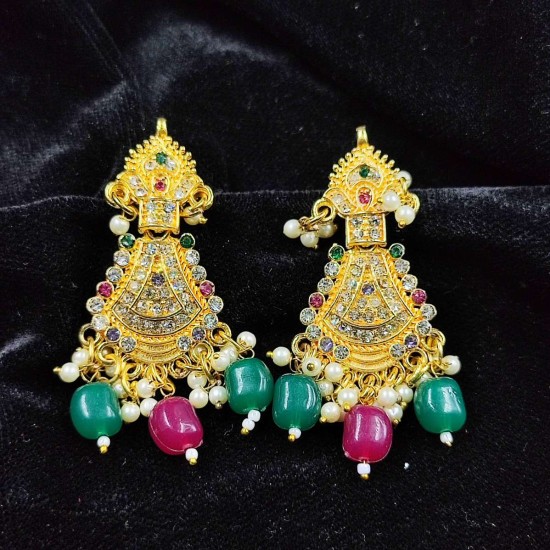 Rani Har In 5 Line With Matching Earrings In Big Pandent Flower Design In Multi Colour MH005
