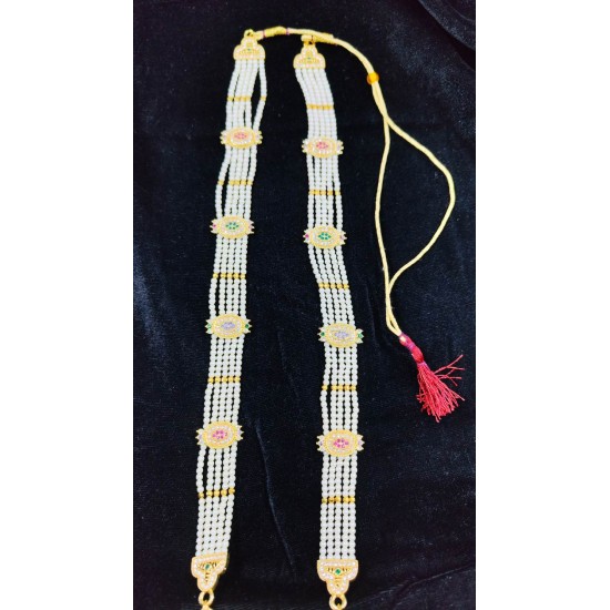 Rani Har In 5 Line With Matching Earrings In Big Pandent Flower Design In Multi Colour MH005