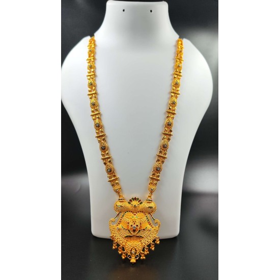Traditional Gold Temple Necklace with Peacock Pendant Design MH007