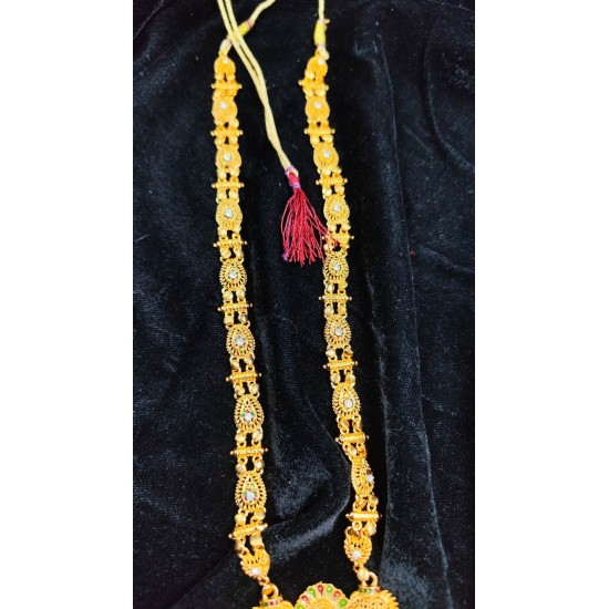 Traditional Gold Temple Necklace with Peacock Pendant Design MH007