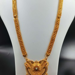 Traditional Gold Gerua Necklace with Intricate Kalash Pendant Design MH008