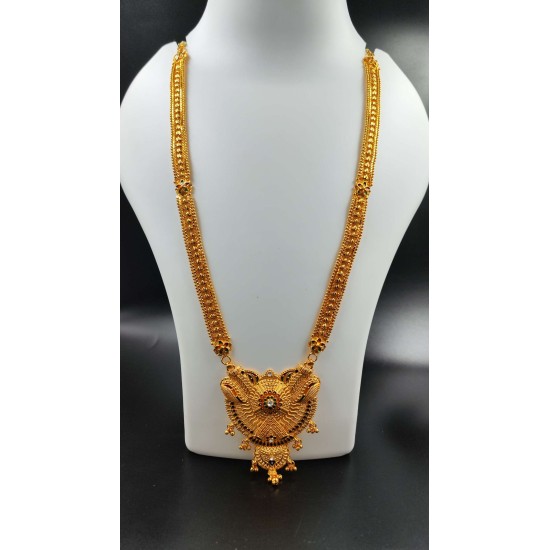 Traditional Gold Gerua Necklace with Intricate Kalash Pendant Design MH008