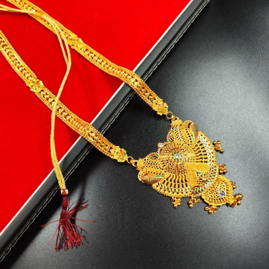 Traditional Gold Gerua Necklace with Intricate Kalash Pendant Design MH008